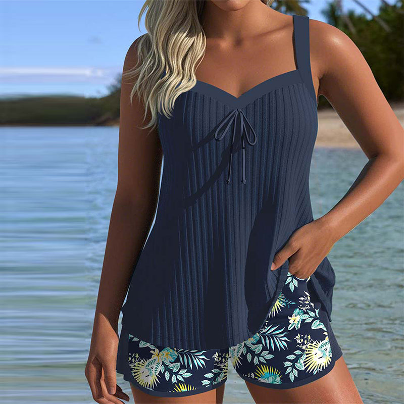 Tankini Pasiaste Dwuczęściowe Szorty Kąpielowe