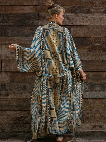 Jiska | Boho drukowana kimono plażowa kurtka