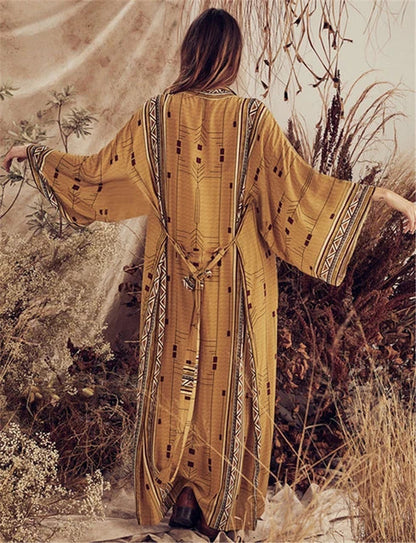 Jiska | Boho drukowana kimono plażowa kurtka