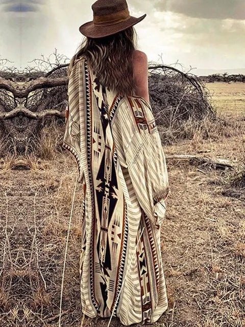 Jiska | Boho drukowana kimono plażowa kurtka
