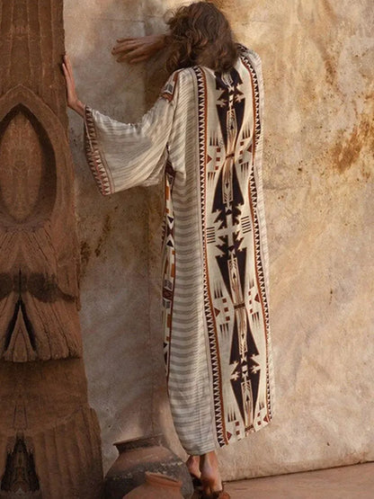 Jiska | Boho drukowana kimono plażowa kurtka