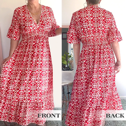 Tamara Boho Casual Print V-Neck Waist Wrap Długa Sukienka