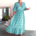 Tamara Boho Casual Print V-Neck Waist Wrap Długa Sukienka