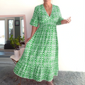 Tamara Boho Casual Print V-Neck Waist Wrap Długa Sukienka