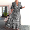Tamara Boho Casual Print V-Neck Waist Wrap Długa Sukienka