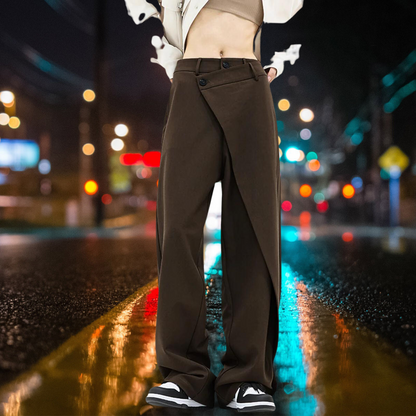 Sam - Asymetryczne spodnie z warstwami i szerokimi nogawkami