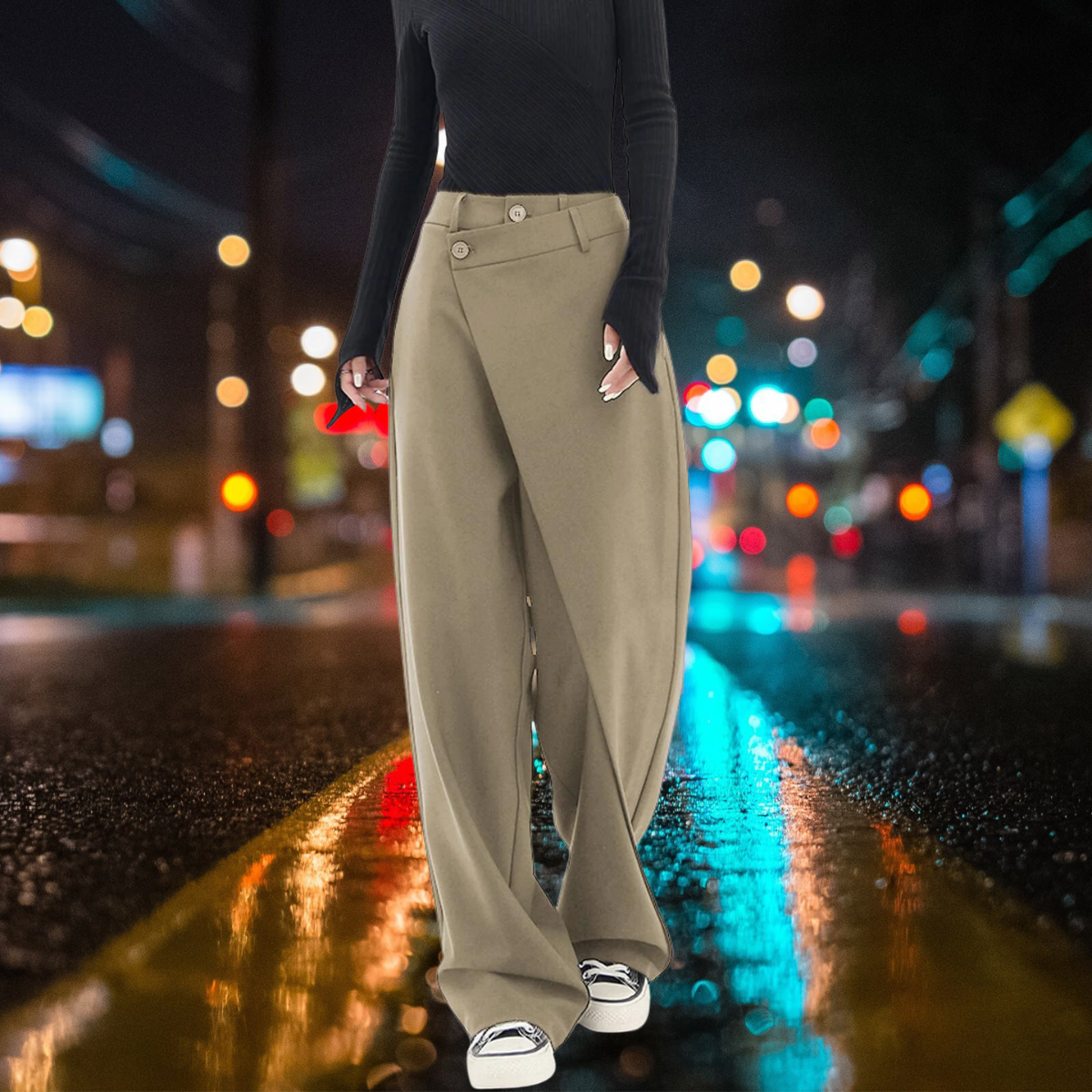 Sam - Asymetryczne spodnie z warstwami i szerokimi nogawkami