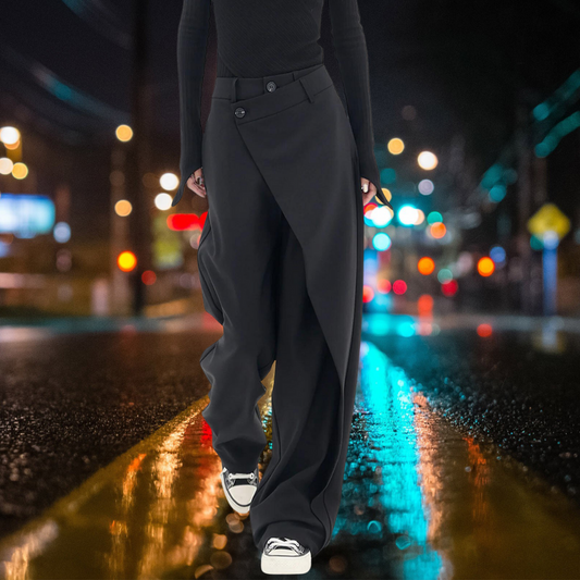 Sam - Asymetryczne spodnie z warstwami i szerokimi nogawkami