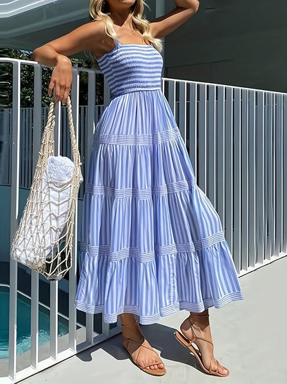 Darla | Stylowa Maxi Sukienka w Paski z Eleganckim Krojem