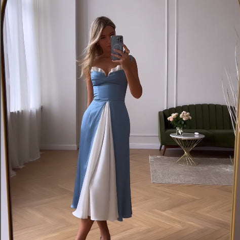 Sonia | Stylowa Sukienka Koktajlowa Patchwork z Rozporkiem