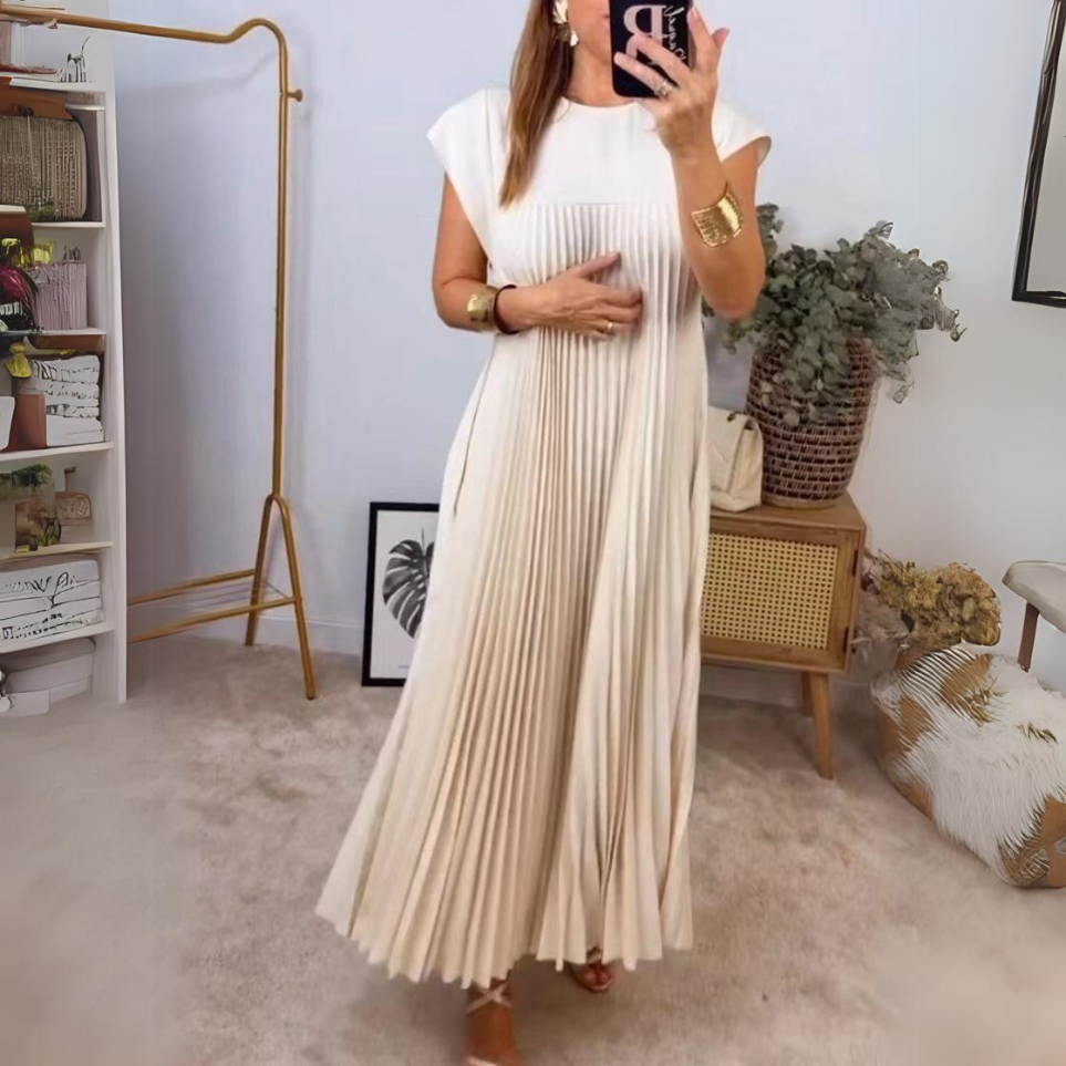 Florette | Elegancka plisowana sukienka z krótkim rękawem