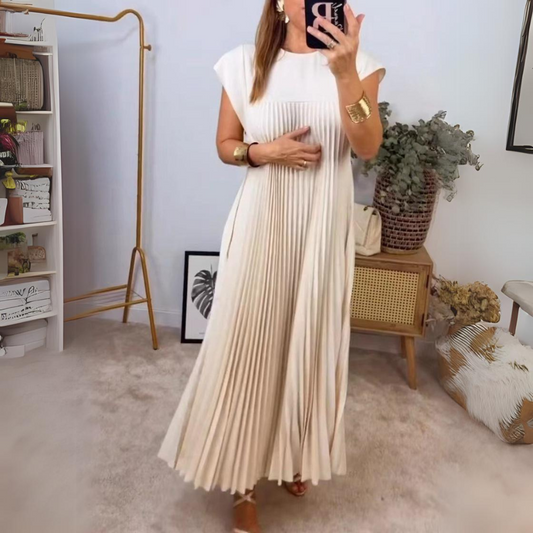 Florette | Elegancka plisowana sukienka z krótkim rękawem