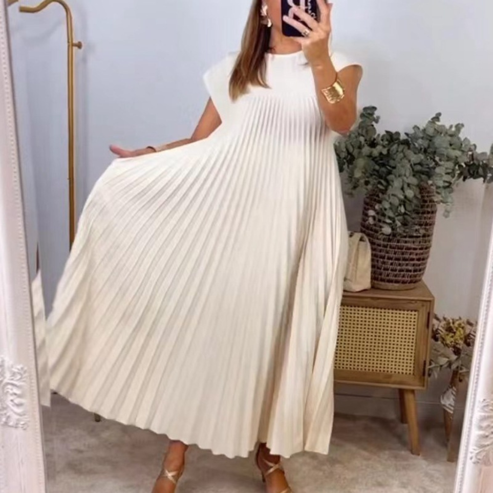 Florette | Elegancka plisowana sukienka z krótkim rękawem