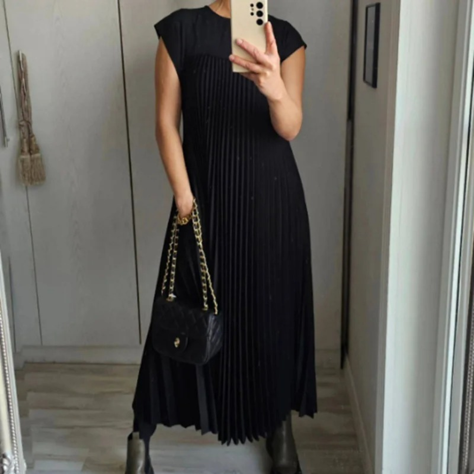 Florette | Elegancka plisowana sukienka z krótkim rękawem