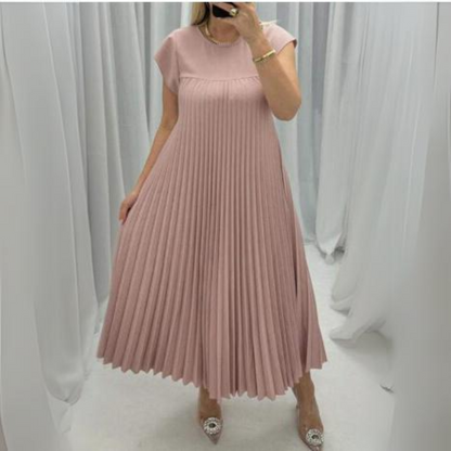 Florette | Elegancka plisowana sukienka z krótkim rękawem
