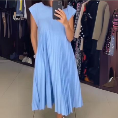 Florette | Elegancka plisowana sukienka z krótkim rękawem