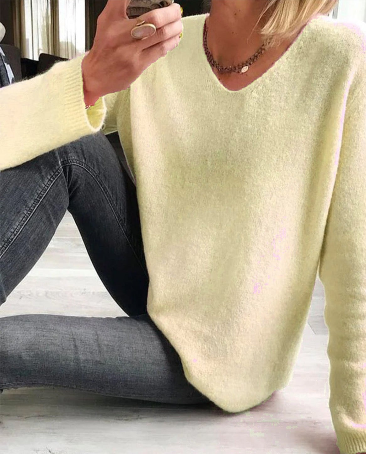 Jacobs | Prosty gładki sweter z długim rękawem