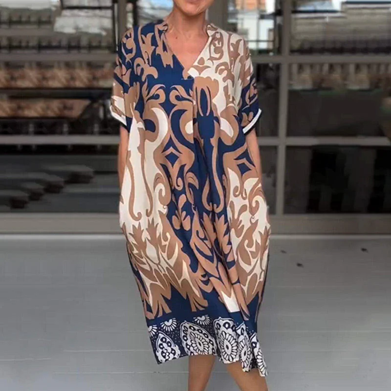 Boho Tunika z Printem – Luźny Krój