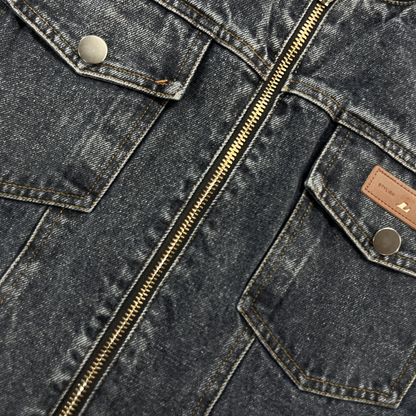 Kurtka jeansowa męska w stylu vintage z kołnierzem baseballowym i dopasowanym krojem – Hadrian