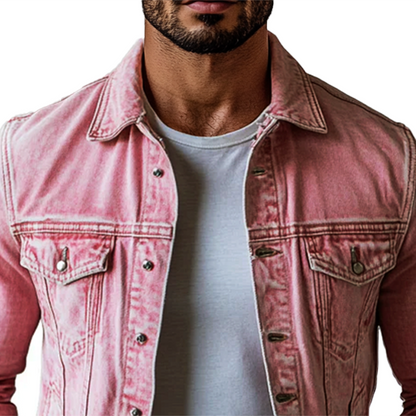 Kurtka jeansowa vintage męska Patryk z wieloma kieszeniami i spranymi klapami