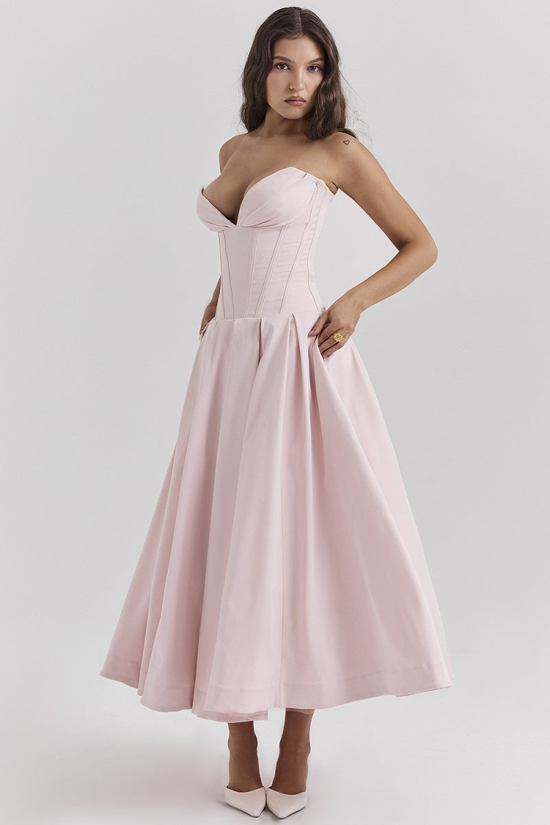 Laarni -Sukienka koktajlowa midi z gorsetowym dekoltem | Elegancki i zmysłowy wieczorowy styl