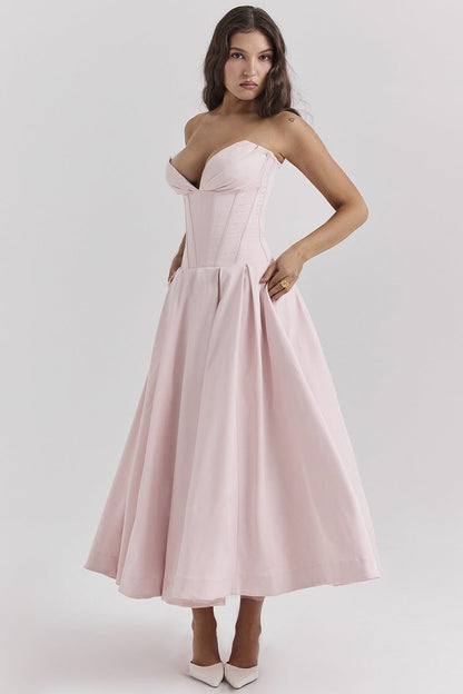 Laarni -Sukienka koktajlowa midi z gorsetowym dekoltem | Elegancki i zmysłowy wieczorowy styl