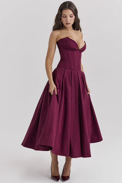 Laarni -Sukienka koktajlowa midi z gorsetowym dekoltem | Elegancki i zmysłowy wieczorowy styl