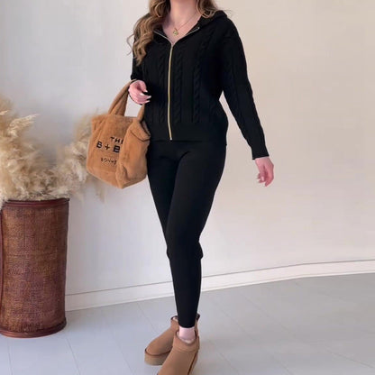 Casual sweter-vest z żakardowym wzorem, dwuczęściowy zestaw