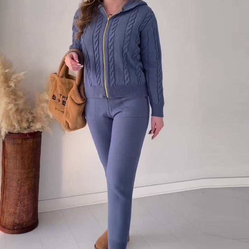 Casual sweter-vest z żakardowym wzorem, dwuczęściowy zestaw