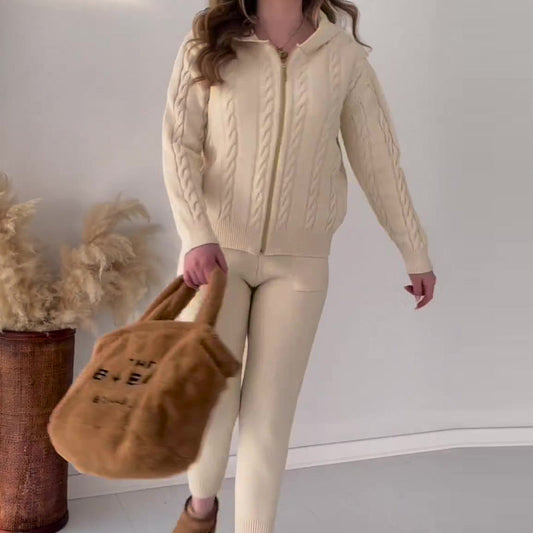 Casual sweter-vest z żakardowym wzorem, dwuczęściowy zestaw