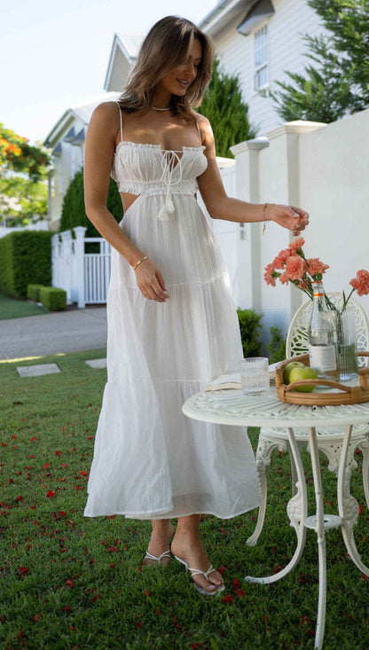 Sukienka bez rękawów z dekoltem w serek w jednolitym kolorze i dużym rozkloszowaniu