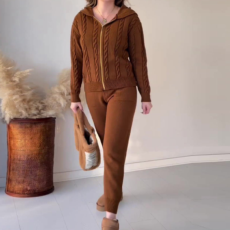 Casual sweter-vest z żakardowym wzorem, dwuczęściowy zestaw
