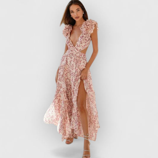 Fatima | Elegancka Sukienka Maxikleid z Falbanami