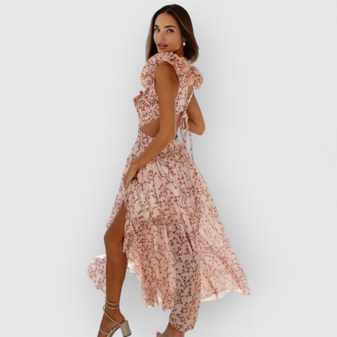 Fatima | Elegancka Sukienka Maxikleid z Falbanami