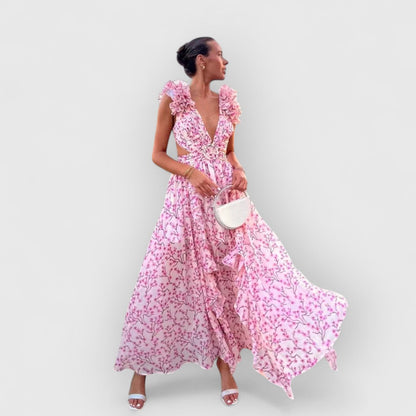 Fatima | Elegancka Sukienka Maxikleid z Falbanami
