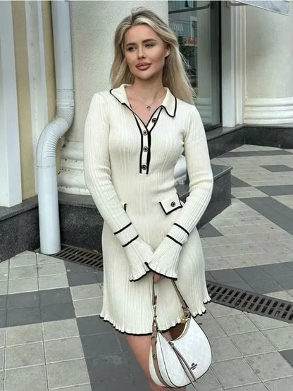 Anja™ | Klasyczna Midi Sukienka z Prążkowanego Materiału