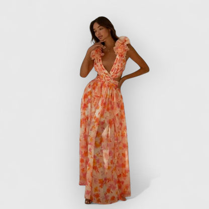 Fatima | Elegancka Sukienka Maxikleid z Falbanami