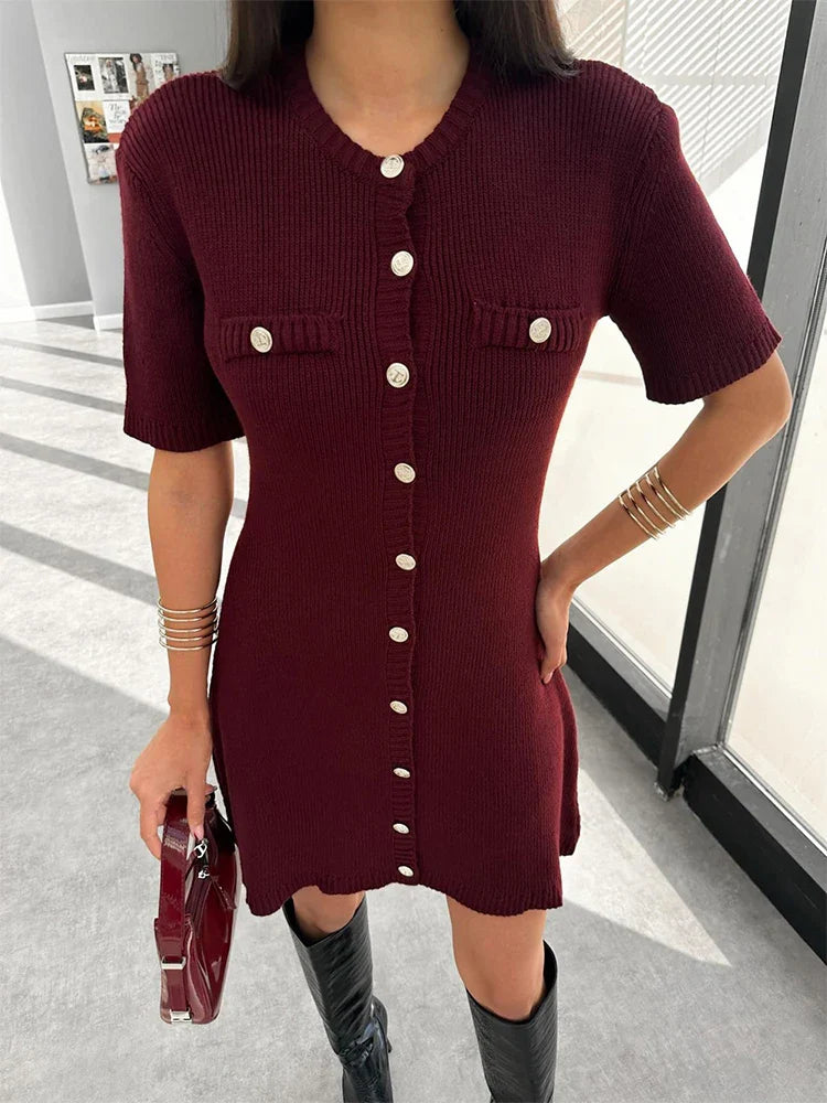 Melody™ | Elegancka sukienka mini z dzianiny z guzikami