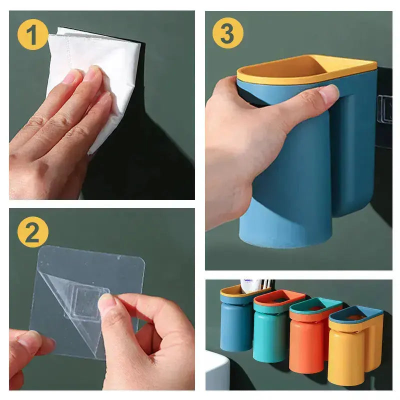 Samoprzylepny Uchwyt na Szczoteczki z Kubkiem – Oszczędność Miejsca