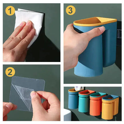 Samoprzylepny Uchwyt na Szczoteczki z Kubkiem – Oszczędność Miejsca