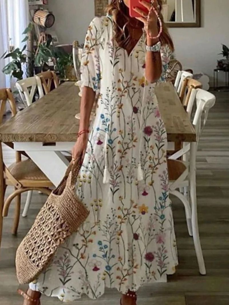 Donna - stylowa letnia sukienka z nadrukiem i półdługimi rękawami