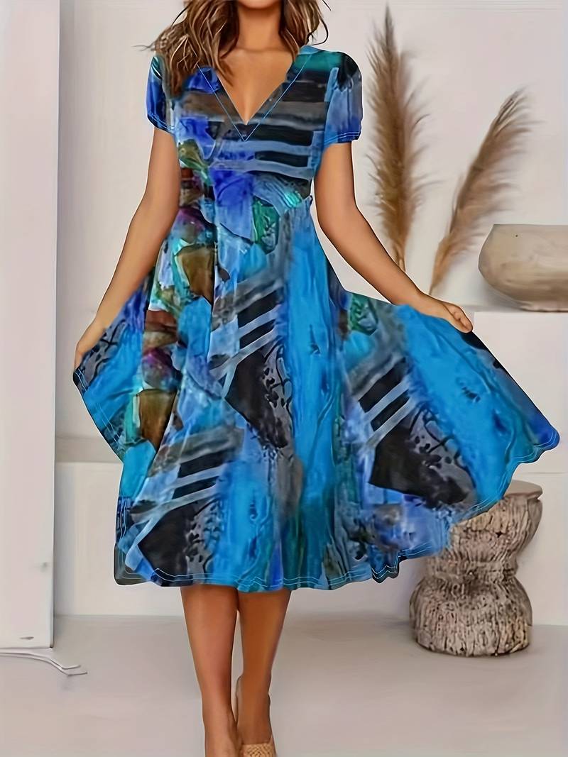 Abiyah - Boho casual sukienka z krótkim rękawem