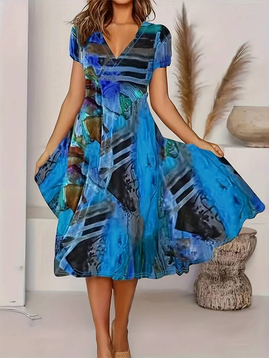 Abiyah - Boho casual sukienka z krótkim rękawem