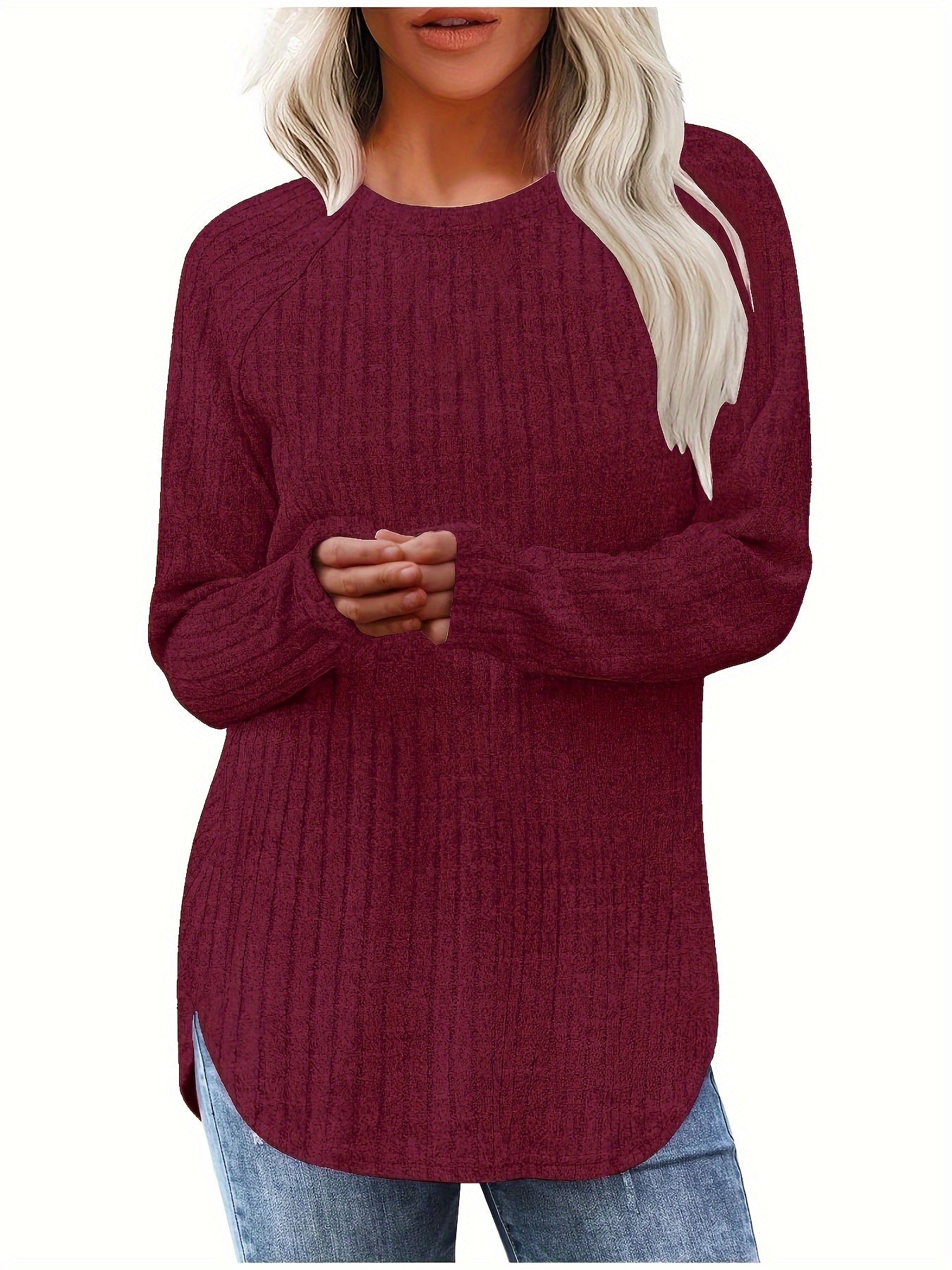 Sophie | Gładki kolor, prążkowany T-shirt z długim rękawem