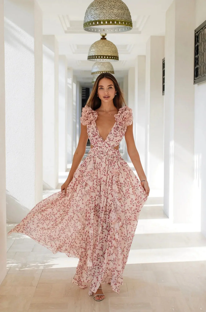 Alina – Maxi Sukienka z Kwiatowym Wzorem