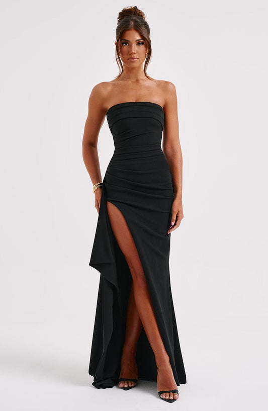 Nina | Sukienka maxi off-shoulder z wysokim rozcięciem