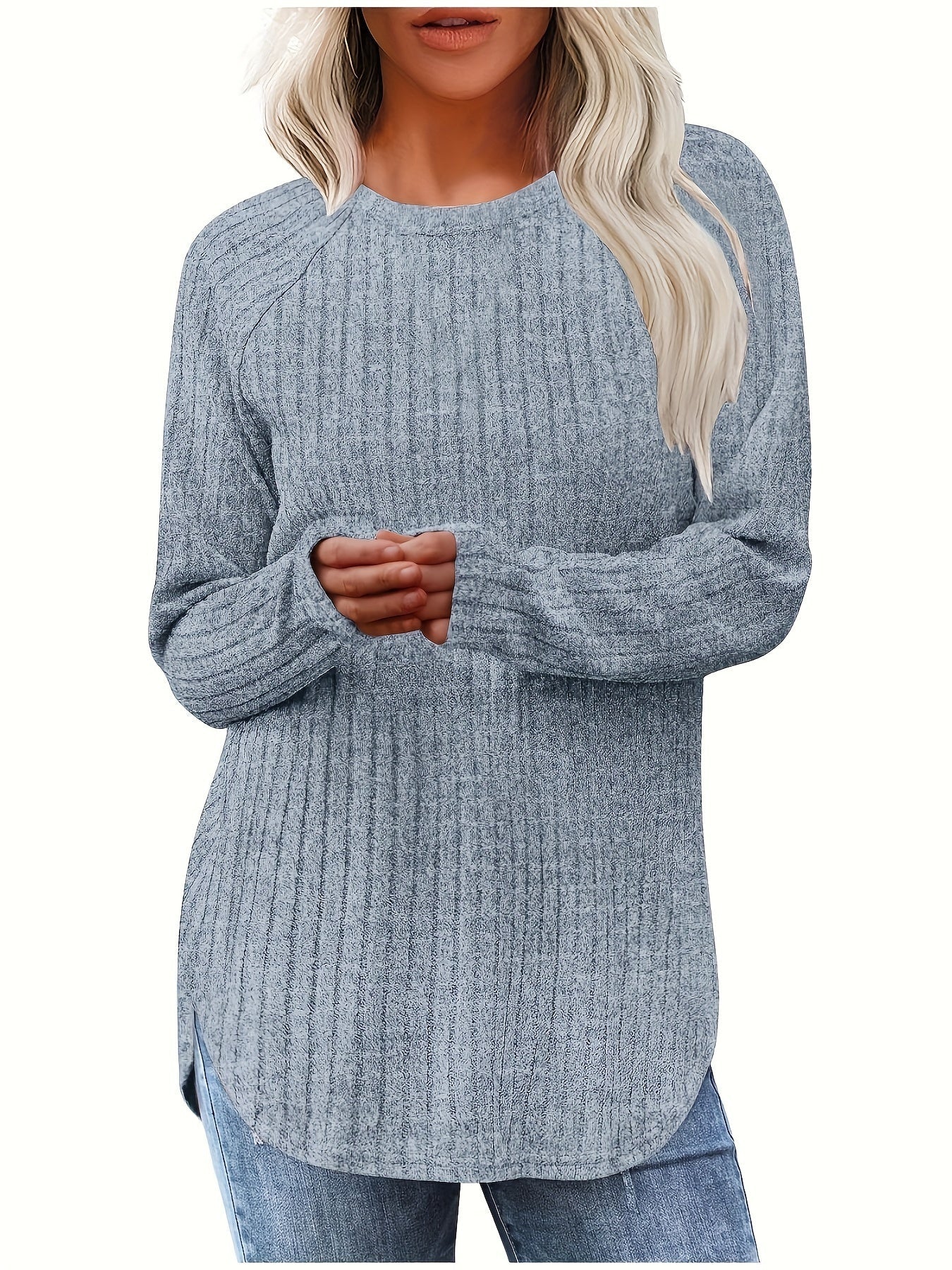 Sophie | Gładki kolor, prążkowany T-shirt z długim rękawem