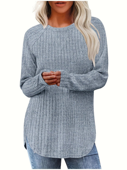 Sophie | Gładki kolor, prążkowany T-shirt z długim rękawem