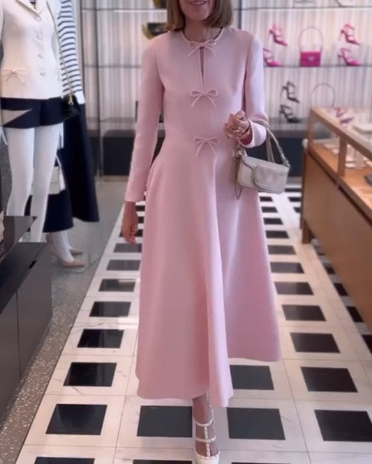 Arial | Elegancka sukienka w jednolitym kolorze z kokardkami