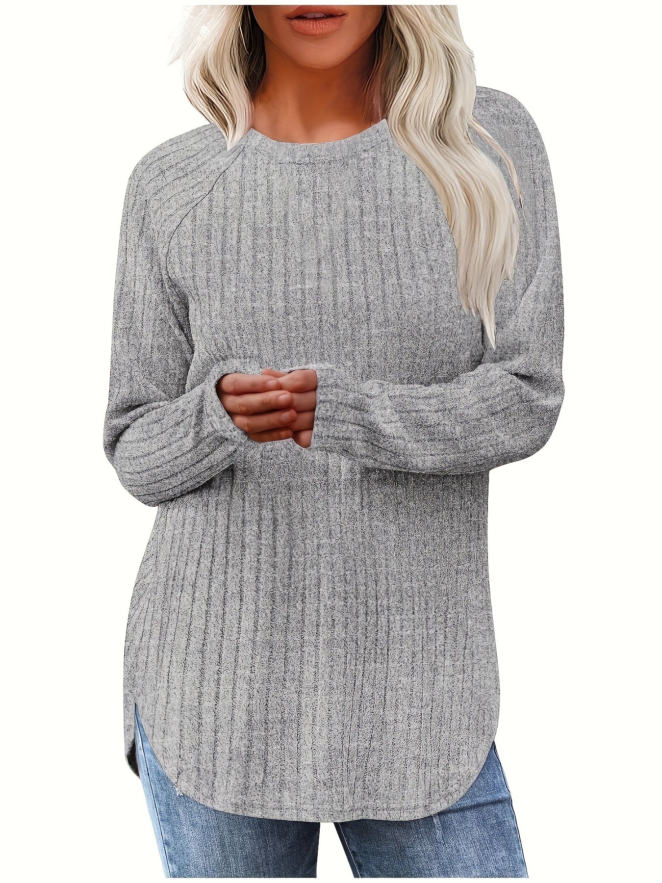 Sophie | Gładki kolor, prążkowany T-shirt z długim rękawem